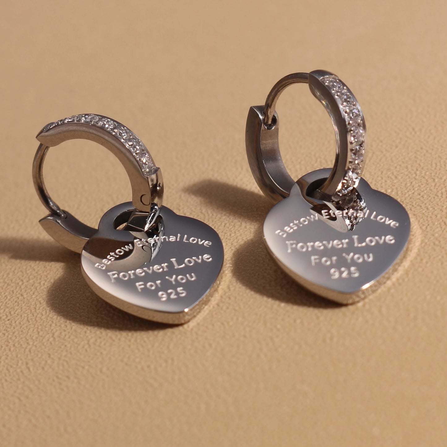 Zircon Heart Pendant Earrings – Gold Stainless Steel