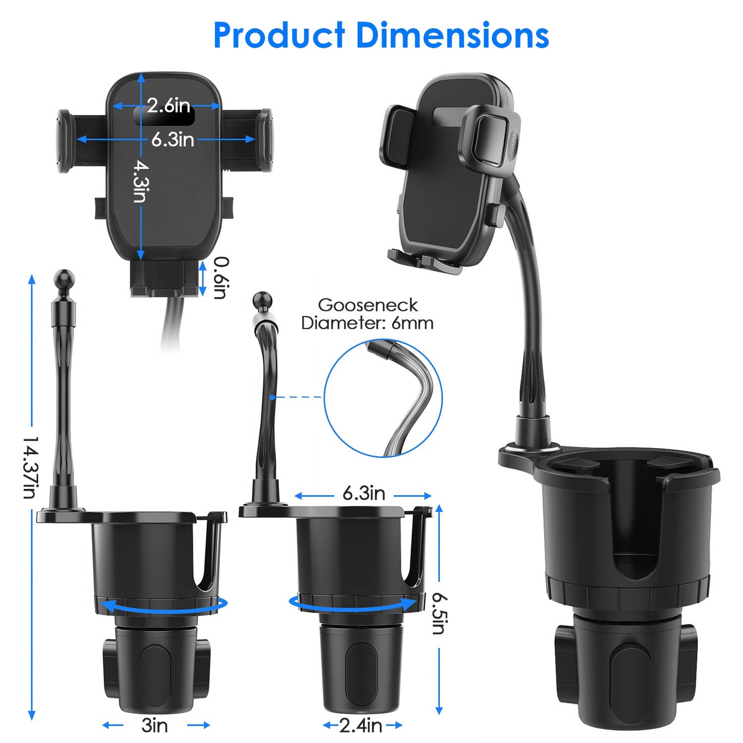 2-in-1 Car Cup & Phone Holder – 360° Flexible Gooseneck Mount