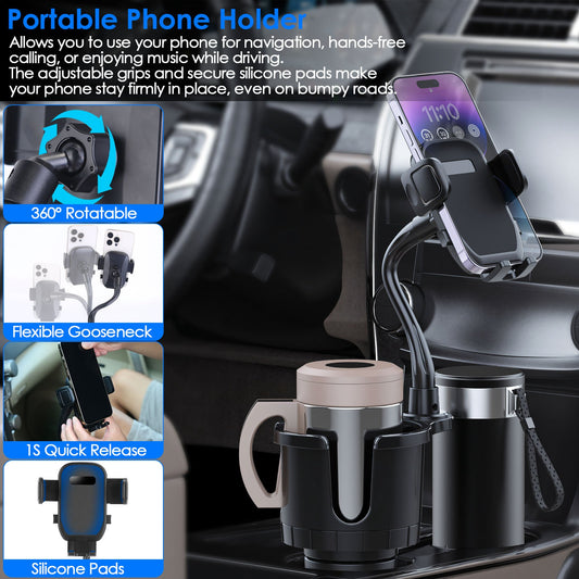 2-in-1 Car Cup & Phone Holder – 360° Flexible Gooseneck Mount