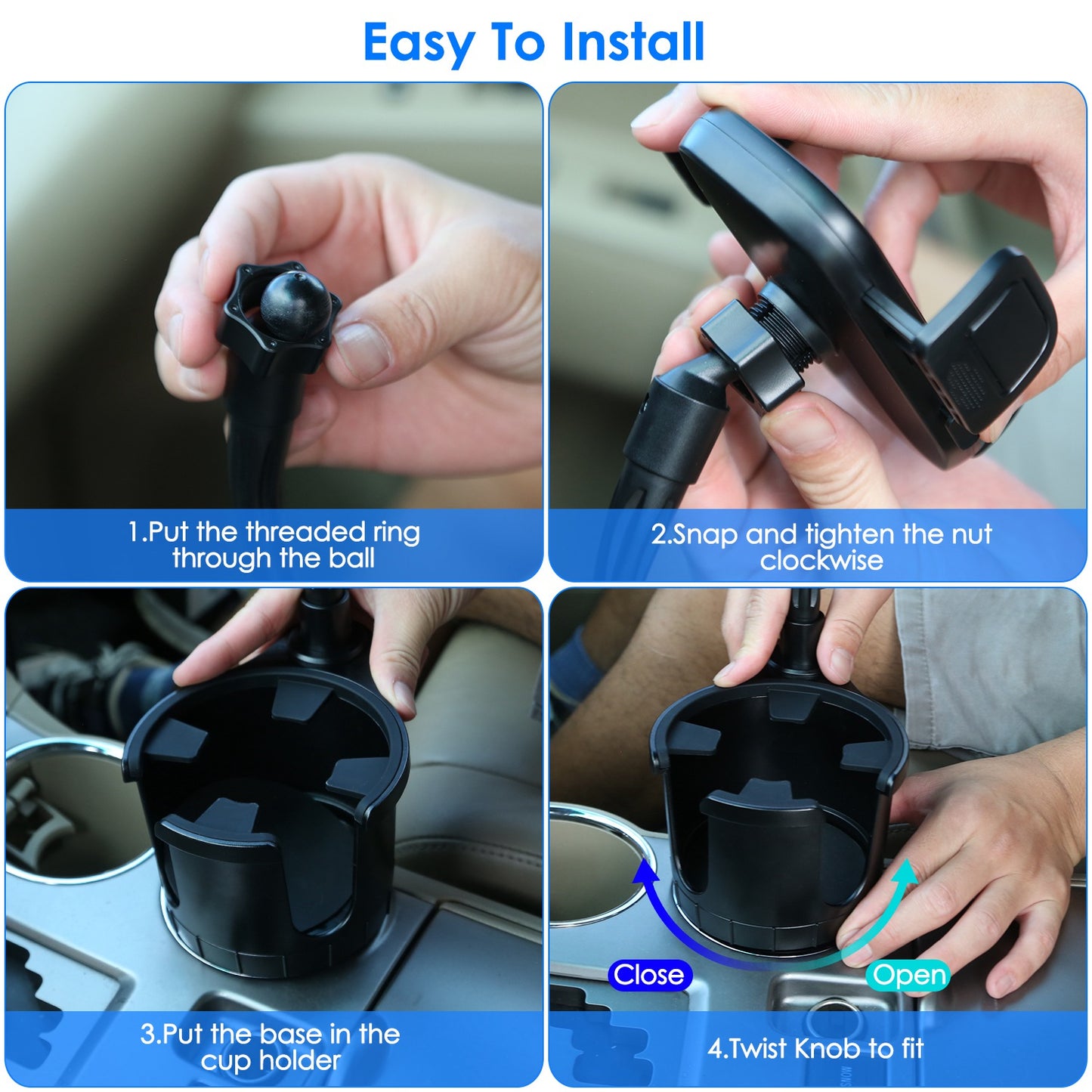 2-in-1 Car Cup & Phone Holder – 360° Flexible Gooseneck Mount
