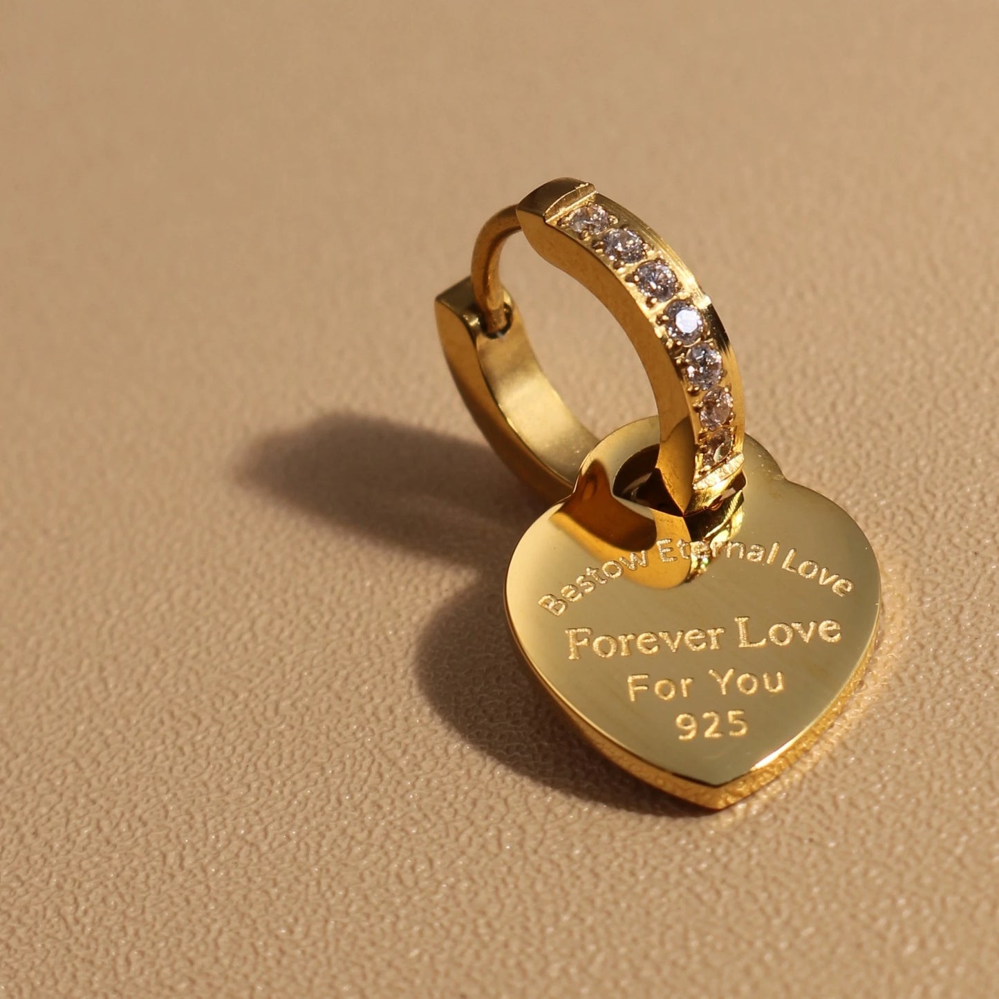 Zircon Heart Pendant Earrings – Gold Stainless Steel