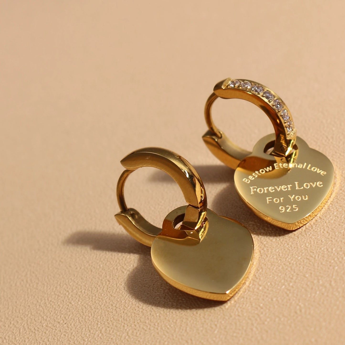 Zircon Heart Pendant Earrings – Gold Stainless Steel