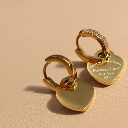 Zircon Heart Pendant Earrings – Gold Stainless Steel