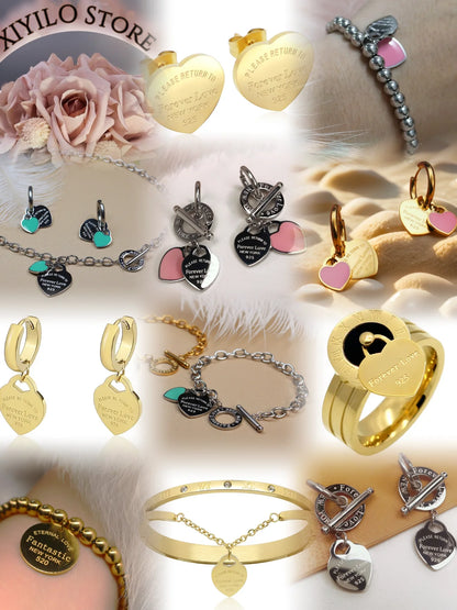 Zircon Heart Pendant Earrings – Gold Stainless Steel