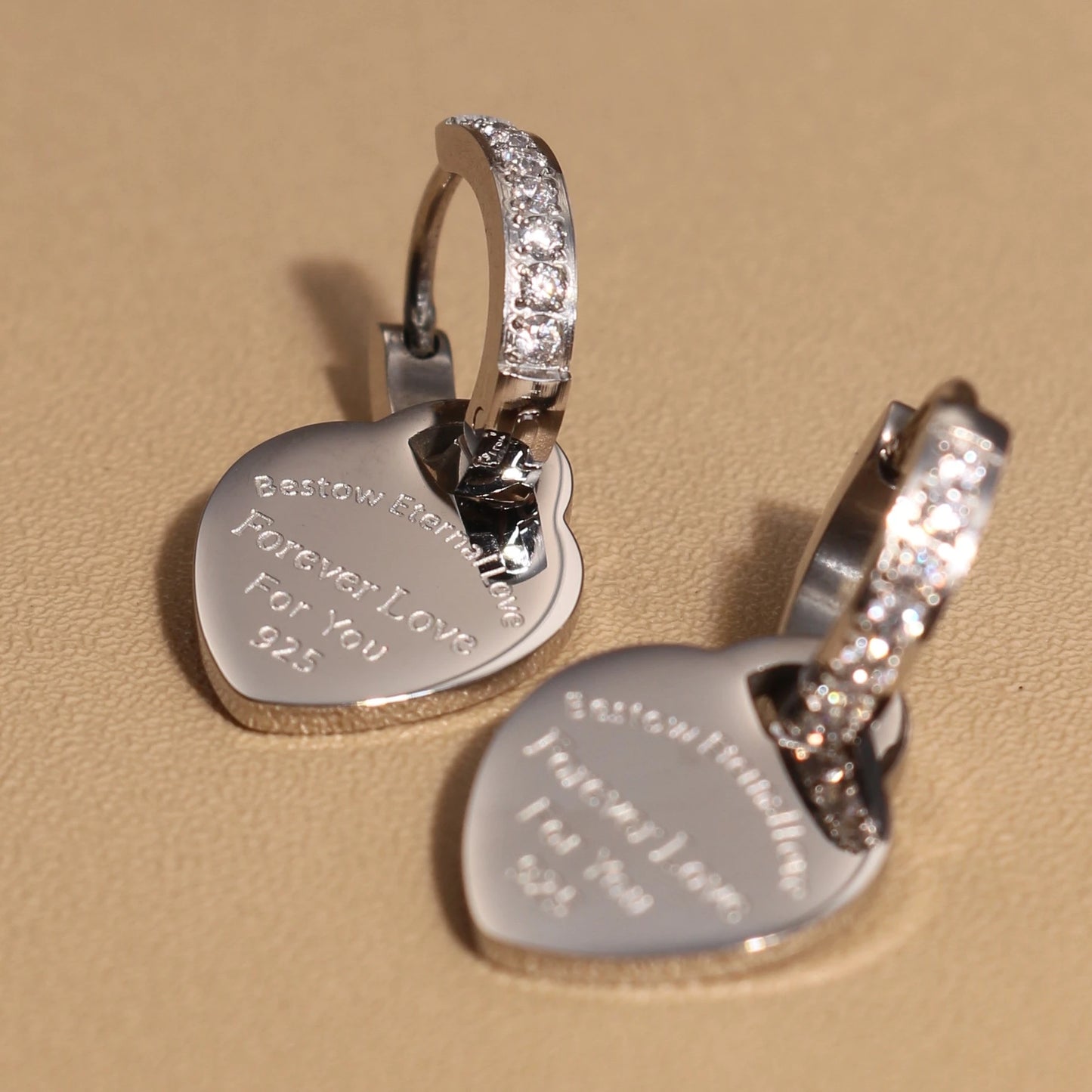 Zircon Heart Pendant Earrings – Gold Stainless Steel