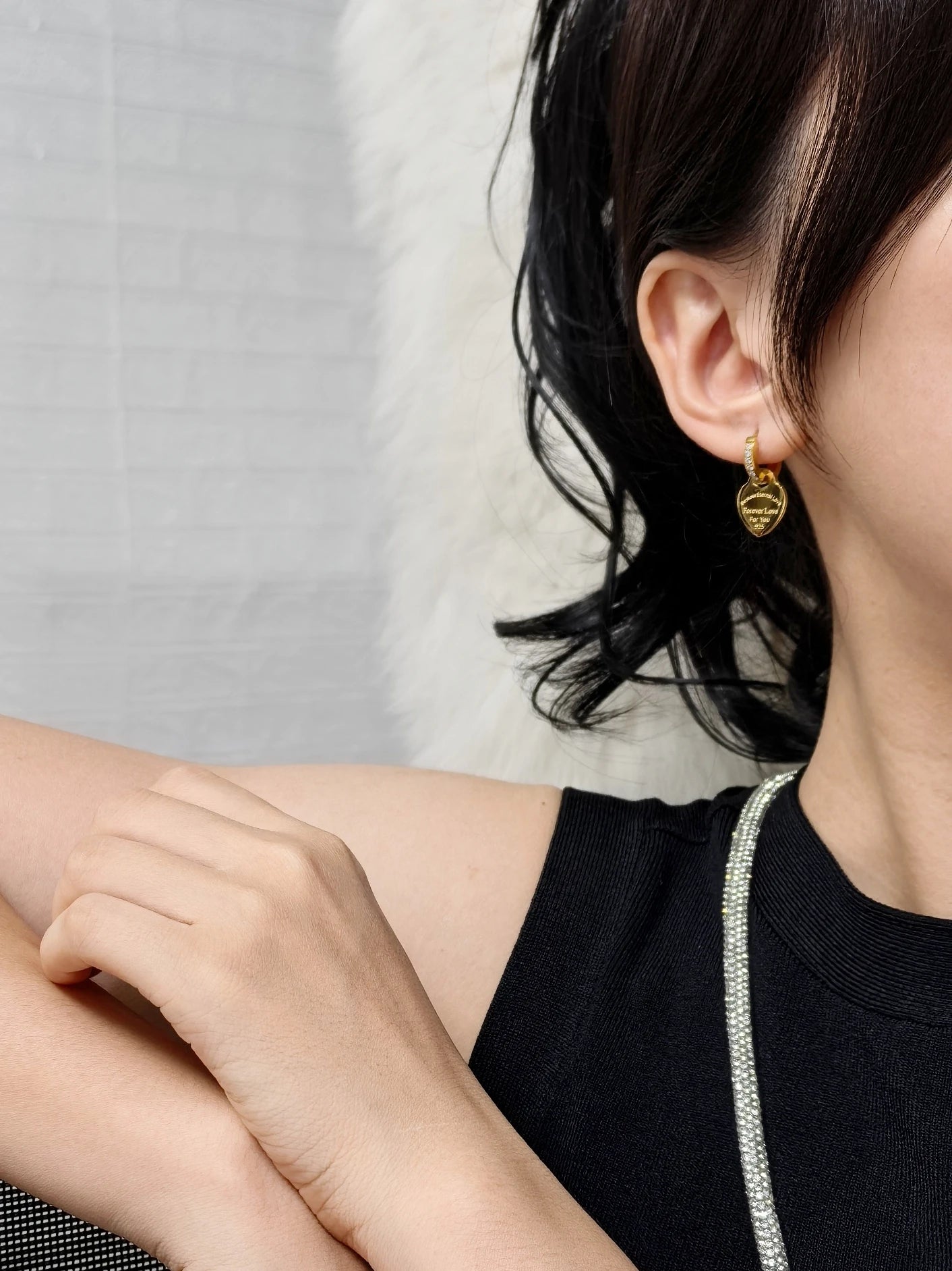 Zircon Heart Pendant Earrings – Gold Stainless Steel