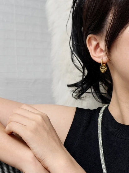 Zircon Heart Pendant Earrings – Gold Stainless Steel