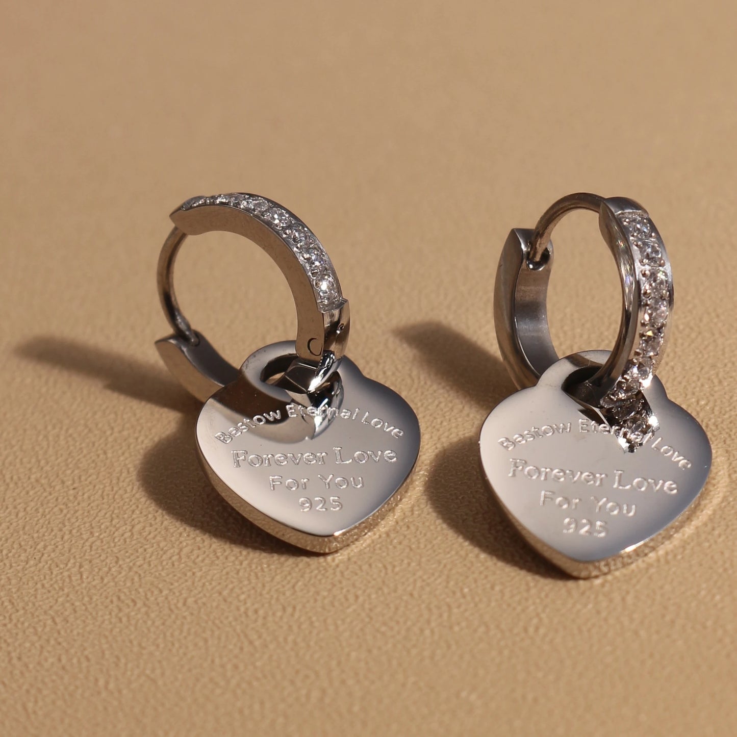 Zircon Heart Pendant Earrings – Gold Stainless Steel