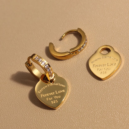 Zircon Heart Pendant Earrings – Gold Stainless Steel