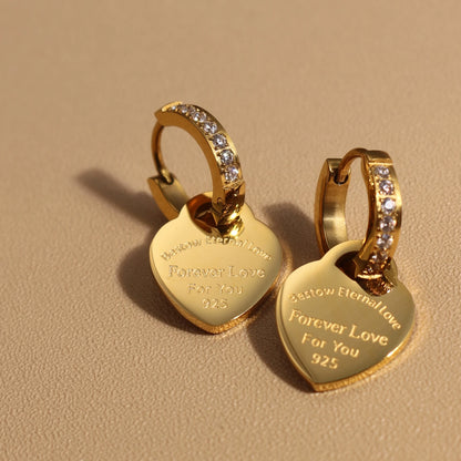 Zircon Heart Pendant Earrings – Gold Stainless Steel