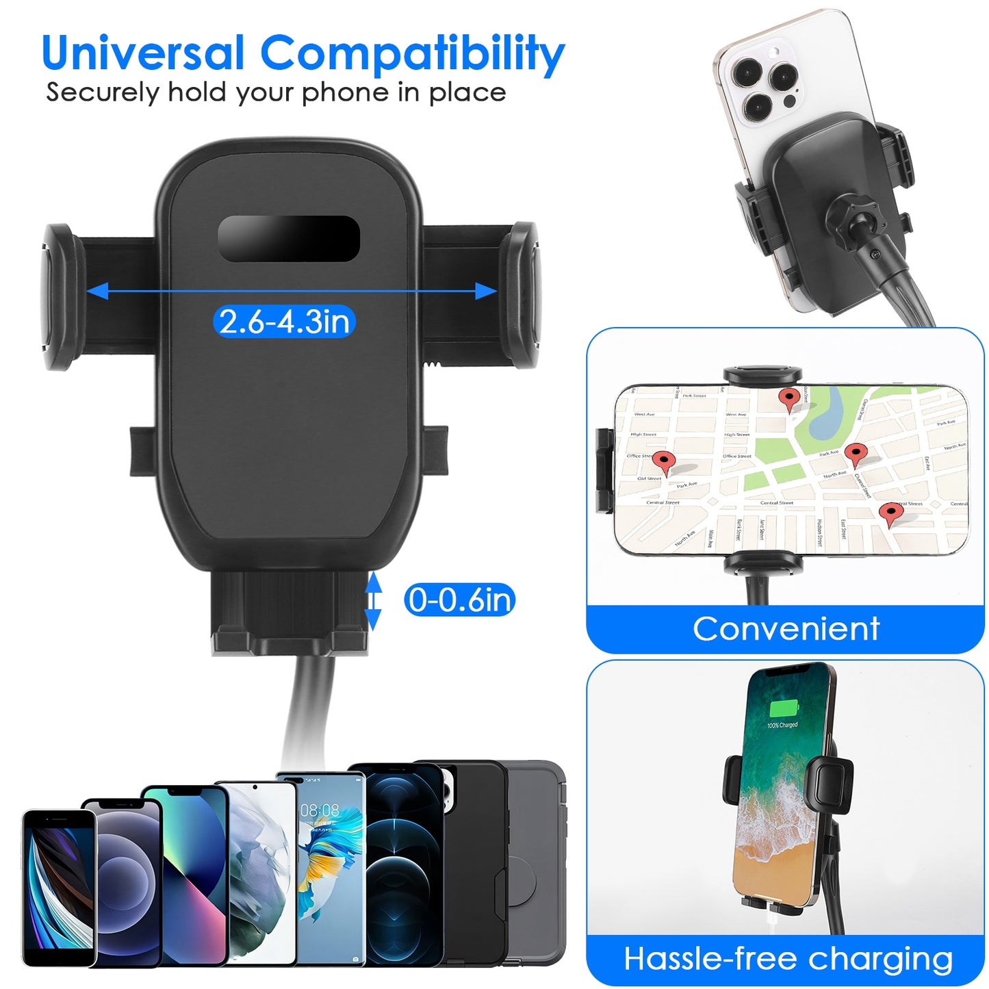 2-in-1 Car Cup & Phone Holder – 360° Flexible Gooseneck Mount